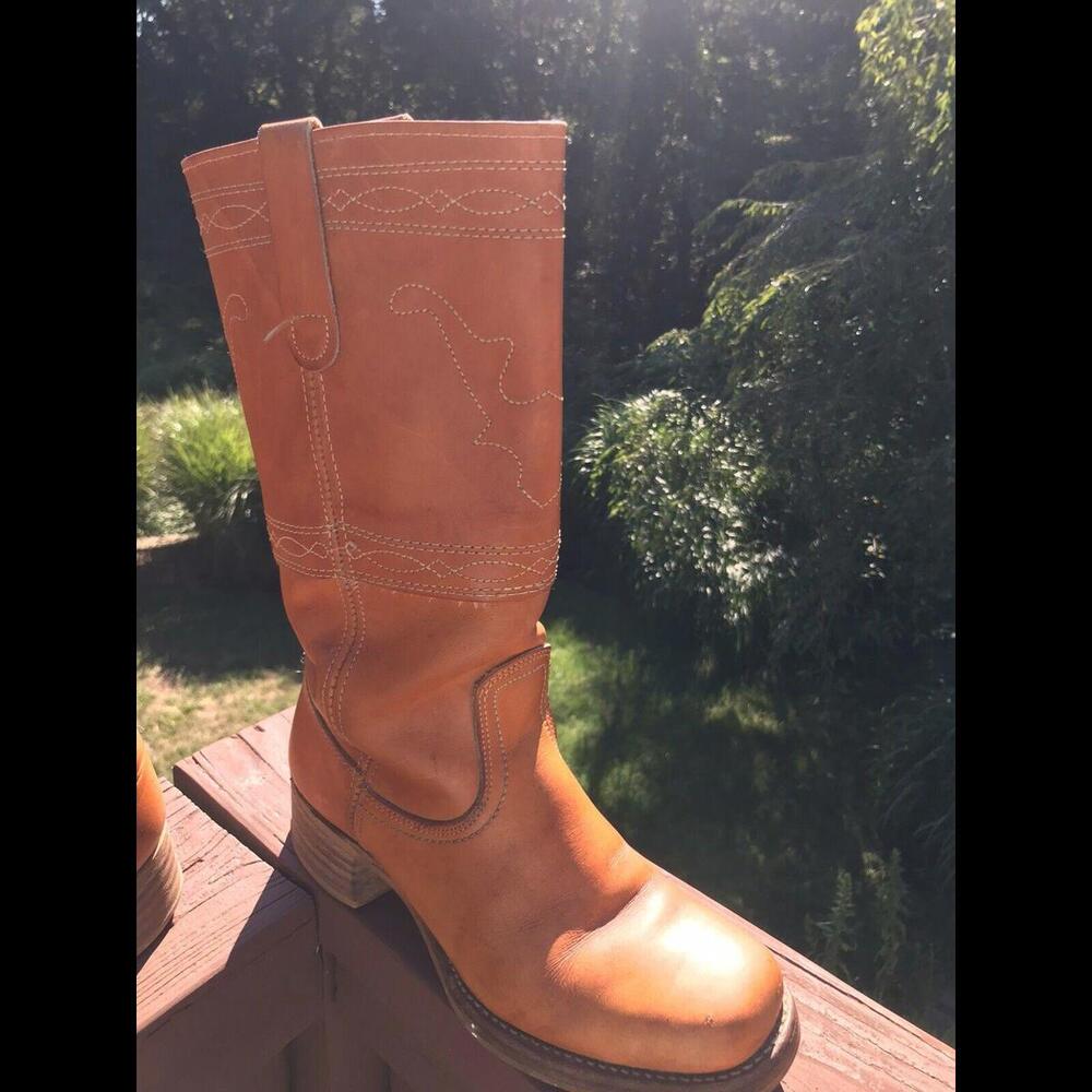 Mens leather embroidered steer cognac campus boots size 11 Narrow vintage